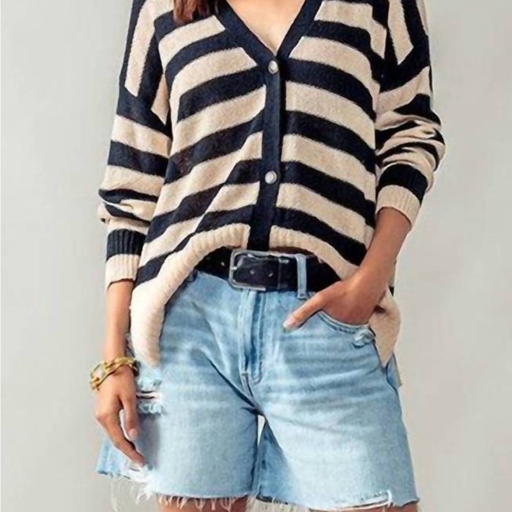 NWT Heyday‎ Black  and Beige Striped Cardigan